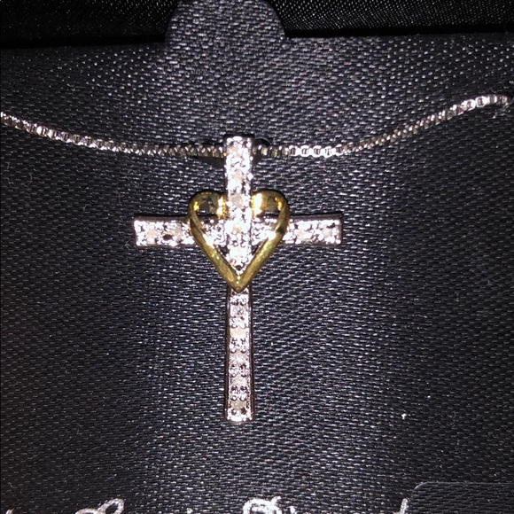 NWT DIAMOND W/SILVER & GOLD CROSS NECKLACE - Picture 3 of 6